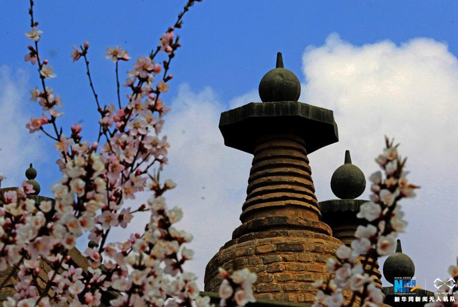 Aerial view of 108 ancient pagodas in Qingtongxia, NW China