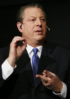 Former U.S. Vice President Al Gore speaks at the Abaton cinema in Zurich, Switzerland, in this Oct. 7, 2006, file photo during his visit to the capital to promote his global warming documentary 'An Inconvenient Truth'. The former vice president has criss-crossed the globe and the nation to promote the DVD version of his film, and in recent weeks has made high-profile appearances on the Jay Leno, Oprah and 'The Today Show', while still insisting he's not planning a return to politics. (AP