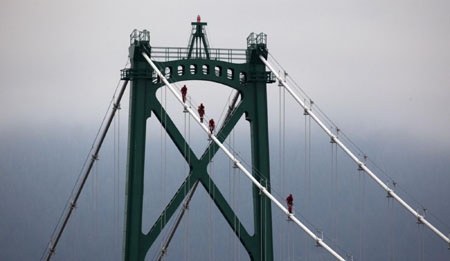 Fire rescue team's training a high altitude stunt
