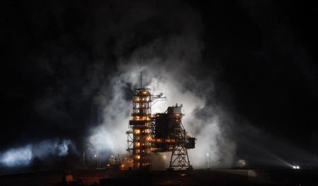 Space shuttle Discovery lifts off
