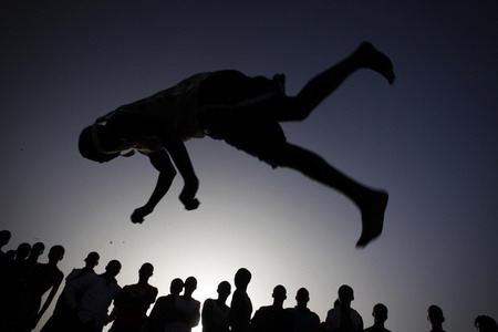 Acrobatic flips performed in Dakar