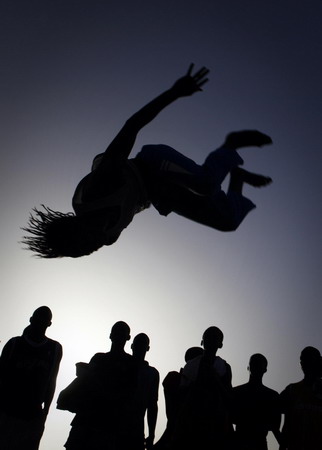 Acrobatic flips performed in Dakar