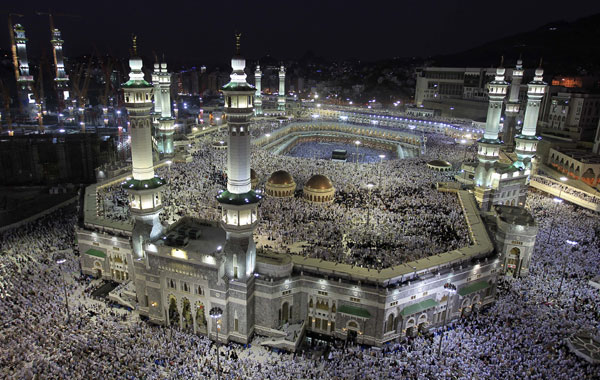 Tens of thousands of Muslim pilgrims move around the Kaaba, seen at center, inside the Grand Mosque, in Mecca, Saudi Arabia, on Thursday. The annual Islamic pilgrimage draws 3 million visitors each year. Hassan Ammar / Associated Press More than 2.5 million Muslims begin hajj rites