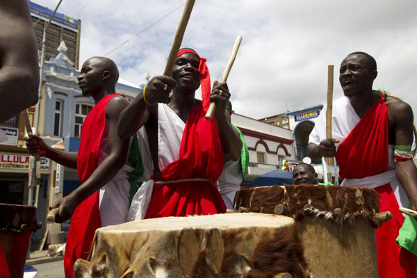 Traditional Zulu women participate in a carnival procession during a Pre-COP17 Climate Change Awareness event through the streets of Durban, Nov 25, 2011. Parade to increase climate change awareness