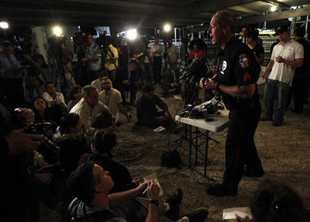 Waco Police spokesperson William Swanton speaks at a media conference regarding an explosion at a fertilizer plant in the town of West, near Waco, Texas early April 18, 2013. Live report: Boston & Texas plant blast