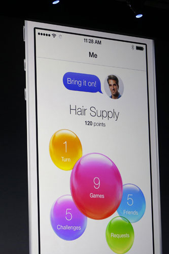 The new Apple iOS 7 Game Center is presented during Apple Worldwide Developers Conference (WWDC) 2013 in San Francisco, California June 10, 2013. Apple unveils new mobile software platform