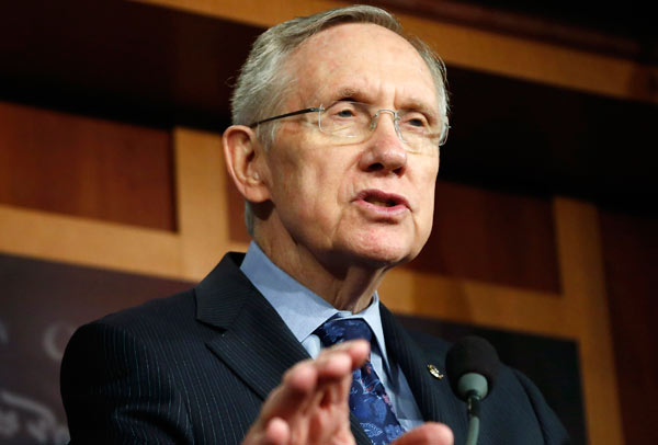U.S. Senate Majority Leader Harry Reid (D-NV) addresses reporters at a news conference at the U.S. Capitol in Washington, October 12, 2013. Senate leader 'confident' fiscal crisis can be averted
