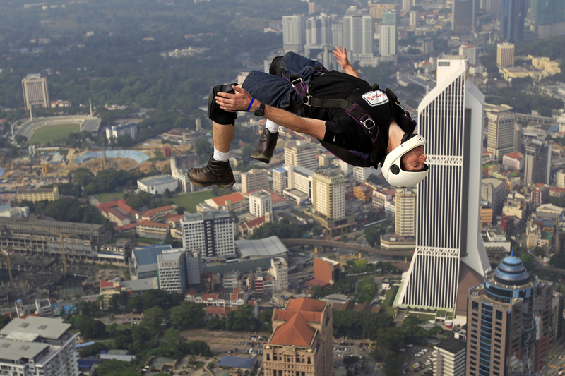 Jumpers leap off Malaysia's Kuala Lumpur Tower