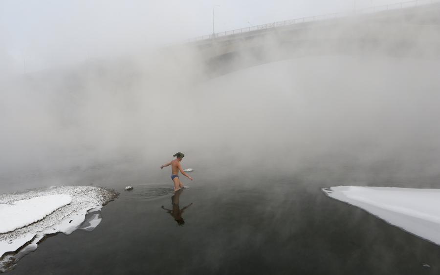 Winter swimming in Siberia