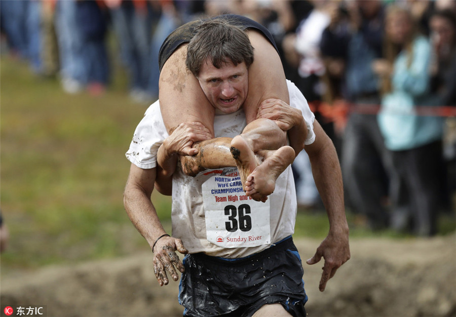 On men's shoulders: America's wife carrying champs