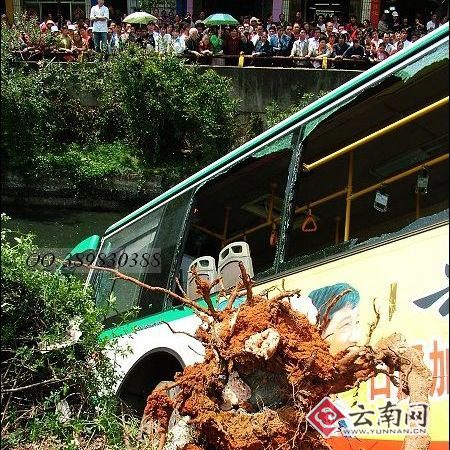 昆明公交車與轎車相撞墜河12人傷亡