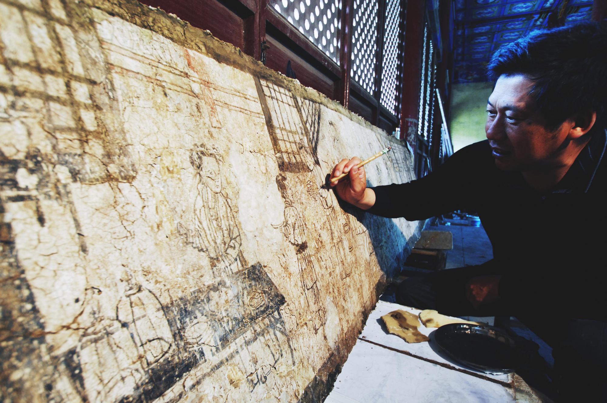 湖北襄樊南宋墓葬壁畫完成保護性修復